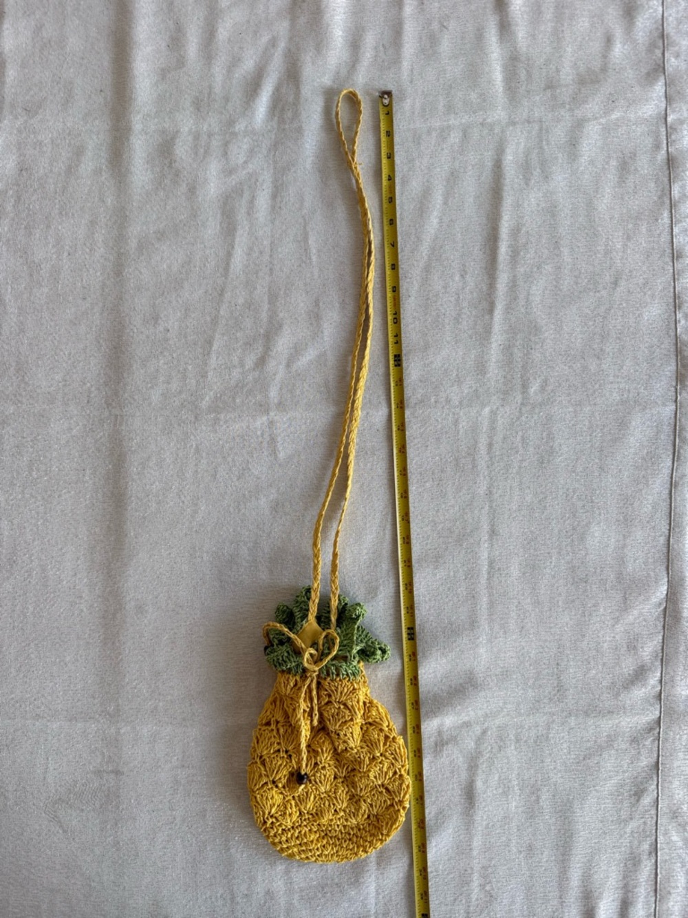 Pineapple Straw Drawstring Bag Woven Crossbody Yellow Green Novelty Fruit Purse - Picture 8 of 10